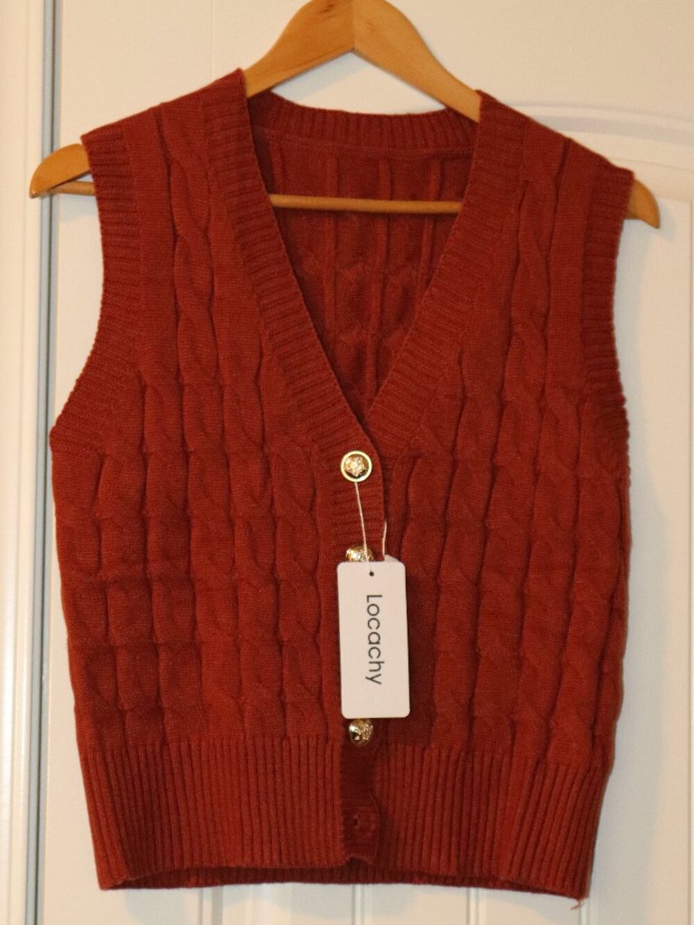 Locachy Button Front Sweater Vest - Sz Small Orange